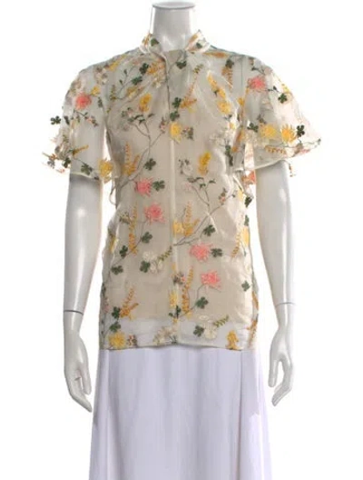 Pre-owned Erdem Silk Floral Print Blouse In White