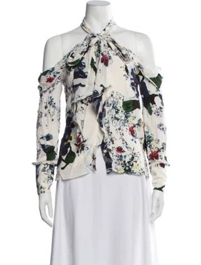 Pre-owned Erdem Silk Floral Print Blouse In White