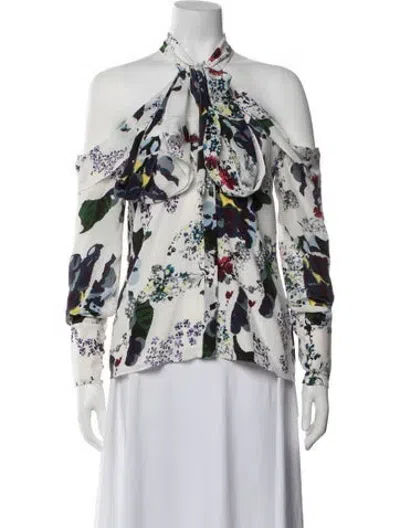 Pre-owned Erdem Silk Floral Print Blouse In White