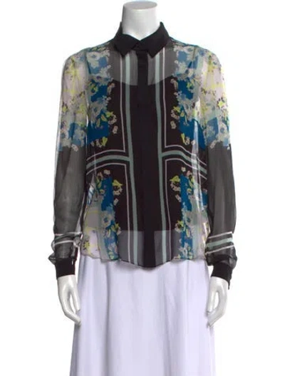Pre-owned Erdem Silk Floral Print Button-up Top In Blue