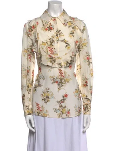 Pre-owned Erdem Silk Floral Print Button-up Top In Neutral