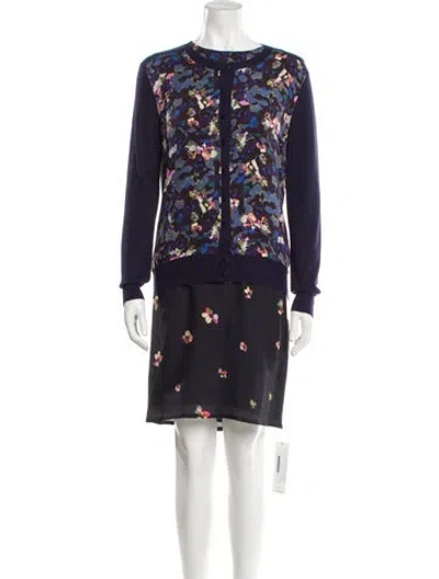 Pre-owned Erdem Silk Floral Print Dress Set In Blue