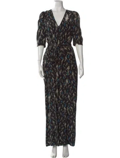 Pre-owned Erdem Silk Floral Print Jumpsuit In Black