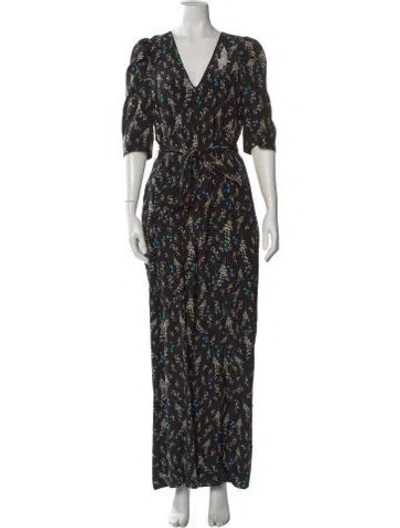 Pre-owned Erdem Silk Floral Print Jumpsuit In Black