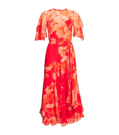 Erdem Silk Floral Print Midi Dress In Red