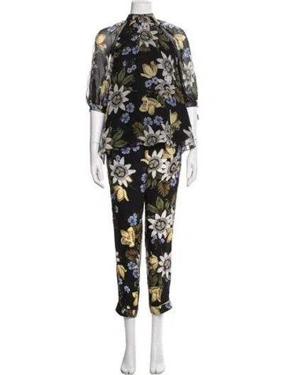 Pre-owned Erdem Silk Floral Print Pant Set In Black
