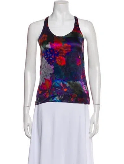 Pre-owned Erdem Silk Floral Print Top In Blue