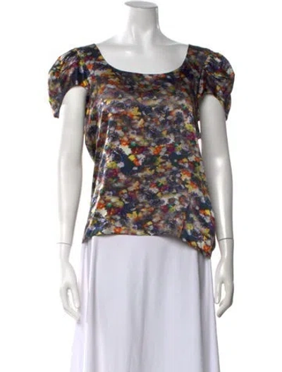 Pre-owned Erdem Silk Floral Print Top In Blue
