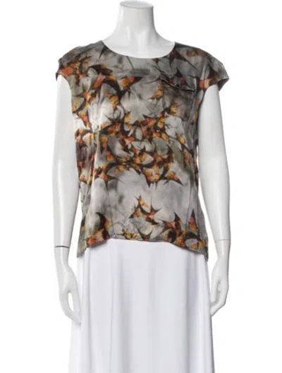 Pre-owned Erdem Silk Floral Print Top In White