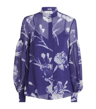 Erdem Silk Floral Shirt In Blue
