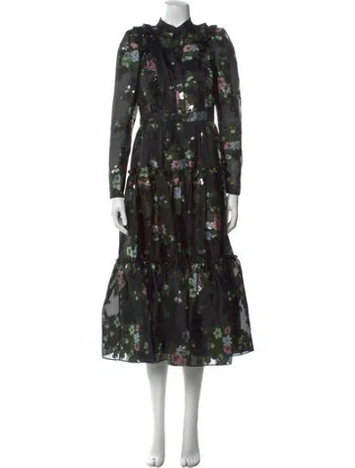 Pre-owned Erdem Silk Long Dress In Black