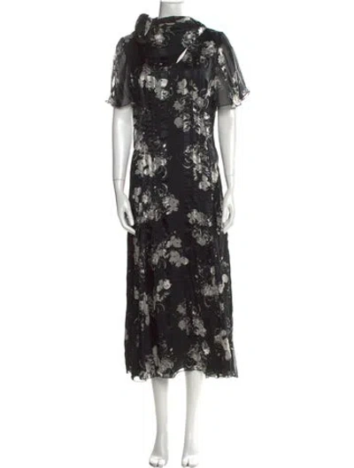 Pre-owned Erdem Silk Long Dress In Black