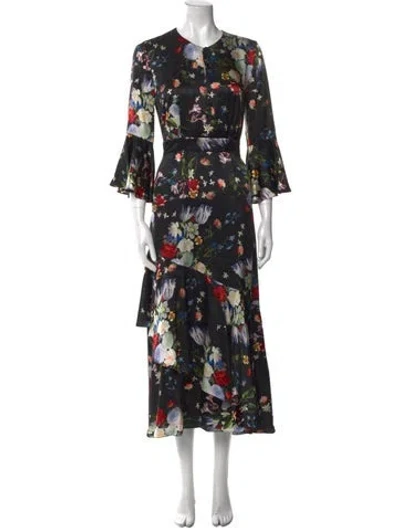 Pre-owned Erdem Silk Long Dress In Black