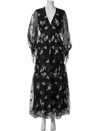 Pre-owned Erdem Silk Long Dress In Black