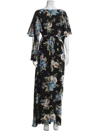 Pre-owned Erdem Silk Long Dress In Black/blue