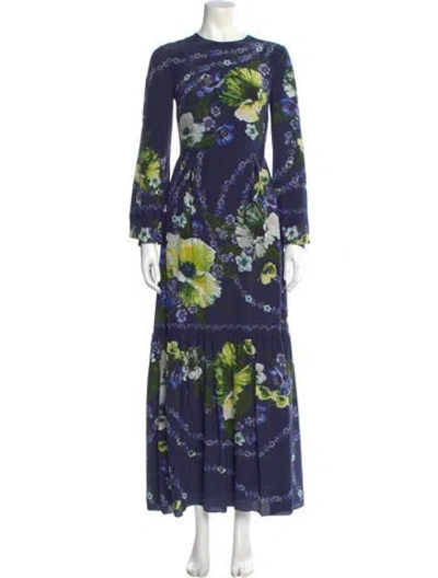 Pre-owned Erdem Silk Long Dress In Blue