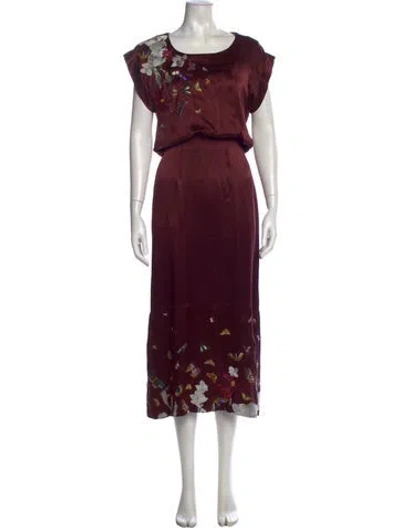 Pre-owned Erdem Silk Long Dress In Burgundy