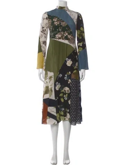 Pre-owned Erdem Silk Long Dress In Green