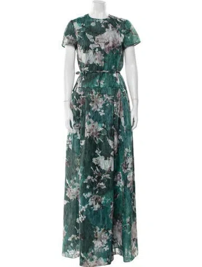Pre-owned Erdem Silk Long Dress In Green