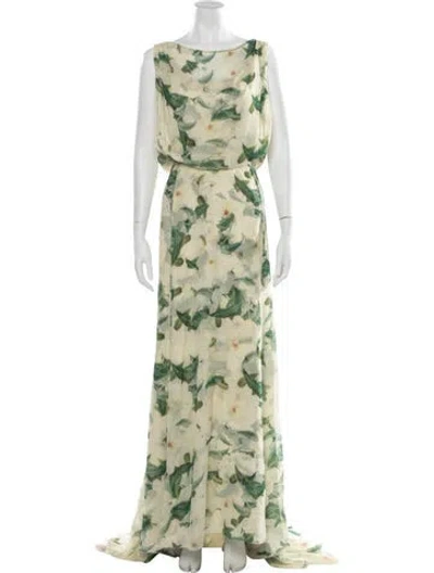 Pre-owned Erdem Silk Long Dress In Green
