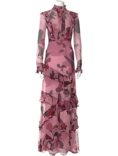 Pre-owned Erdem Silk Long Dress In Pink