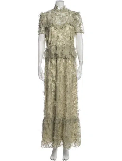 Pre-owned Erdem Silk Long Dress W/ Tags In Green