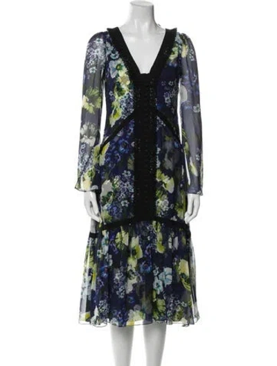 Pre-owned Erdem Silk Midi Length Dress In Blue