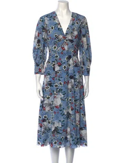 Pre-owned Erdem Silk Midi Length Dress In Blue