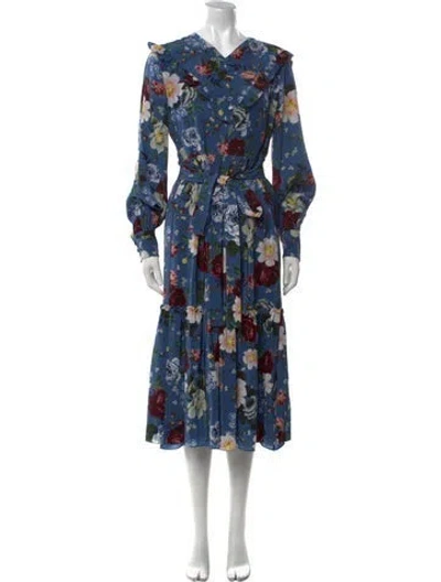 Pre-owned Erdem Silk Midi Length Dress In Blue