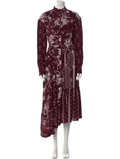 Pre-owned Erdem Silk Midi Length Dress In Burgundy
