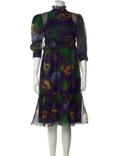 Pre-owned Erdem Silk Midi Length Dress In Purple