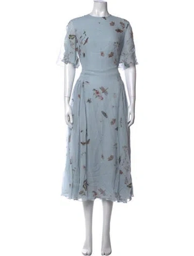 Pre-owned Erdem Silk Midi Length Dress W/ Tags In Blue