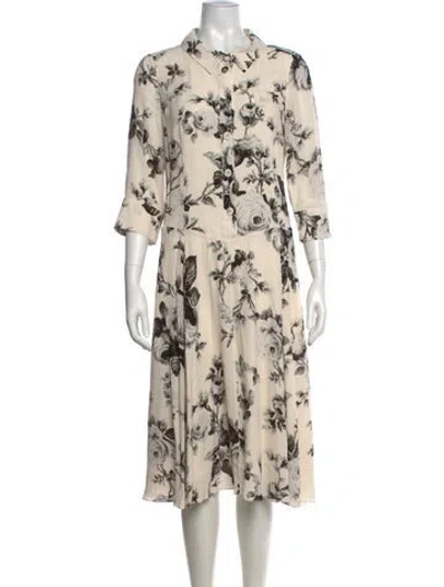 Pre-owned Erdem Silk Midi Length Dress W/ Tags In White