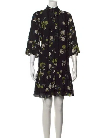 Pre-owned Erdem Silk Mini Dress In Black/blue/green