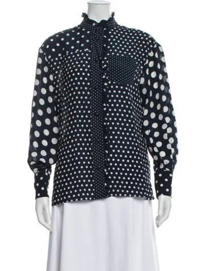 Pre-owned Erdem Silk Polka Dot Print Button-up Top In Blue