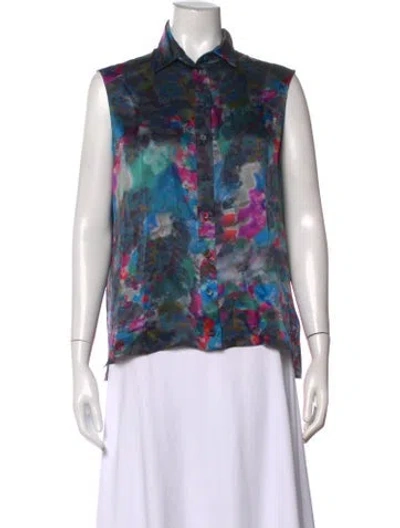 Pre-owned Erdem Silk Printed Blouse In Blue