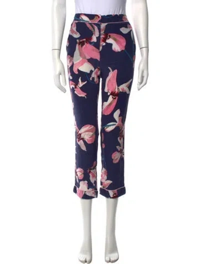 Pre-owned Erdem Silk Straight Leg Pants In Blue