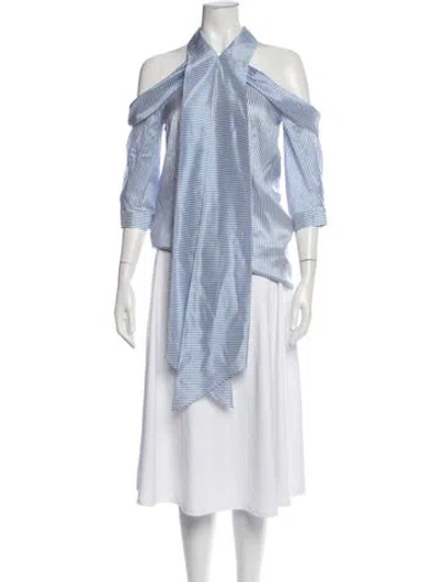 Pre-owned Erdem Silk Striped Blouse In Blue
