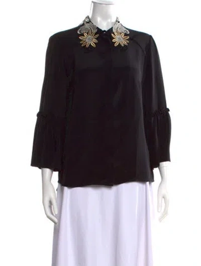 Pre-owned Erdem Silk Three-quarter Sleeve Blouse In Black
