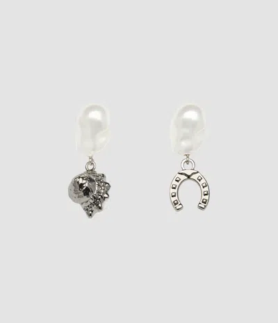 Erdem Pearl Horseshoe Charm Earrings In Metallic