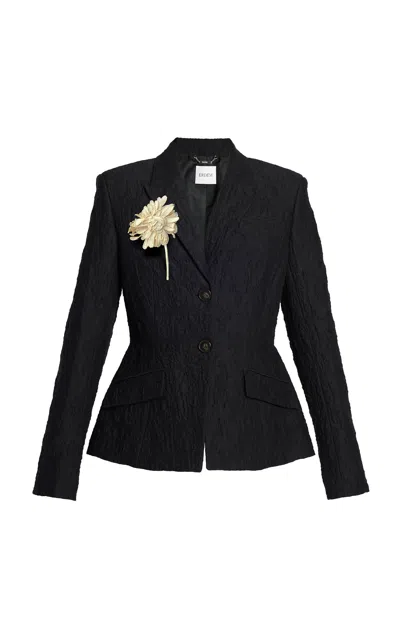 Erdem Single-breasted Cotton Cloque Jacket In Black