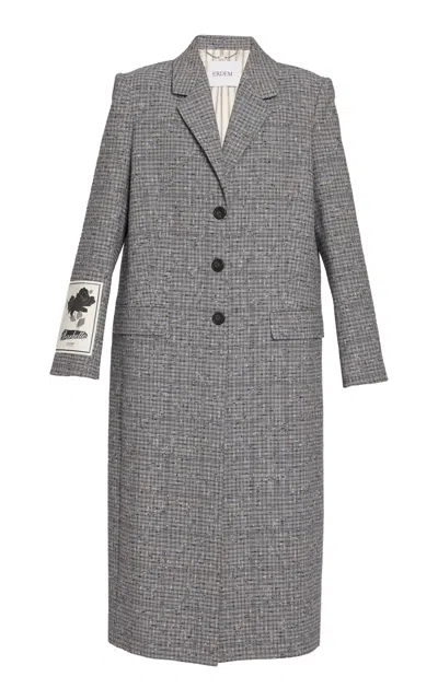 Erdem Single-breasted Donegal Check Coat In Gray