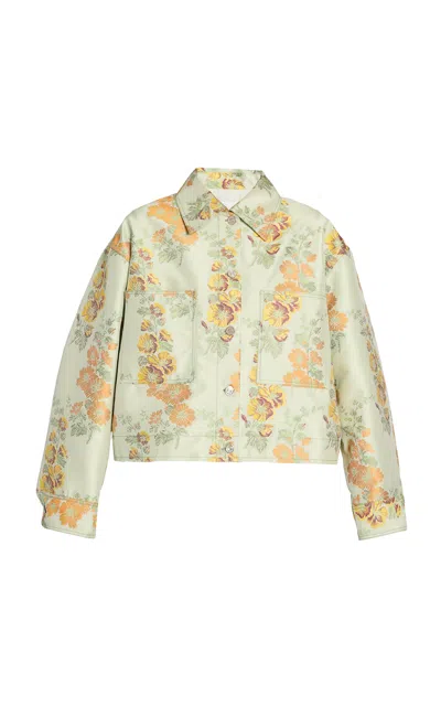 Erdem Single-breasted Hollyhock Jacquard Jacket In Green