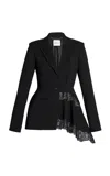 Erdem Single-breasted Lace & Grain De Poudre Jacket In Black