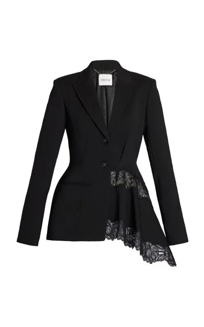 Erdem Single-breasted Lace & Grain De Poudre Jacket In Black