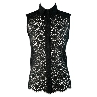 Pre-owned Erdem Size 4 Black Lace Sleeveless Button Up Blouse