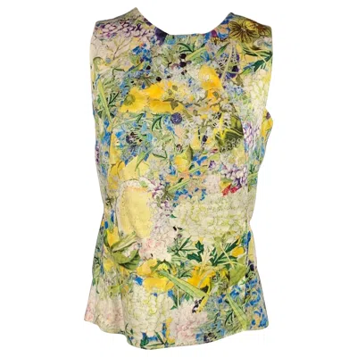 Pre-owned Erdem Size 4 Green & Yellow Floral Cotton Sleeveless Blouse