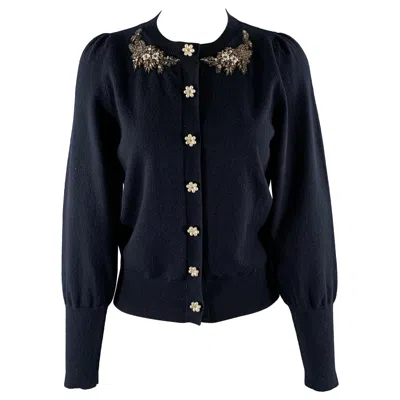Pre-owned Erdem Size S Navy White Cashmere Wool Cardigan