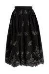 Erdem Floral-embroidered Seersucker Midi Skirt In Black