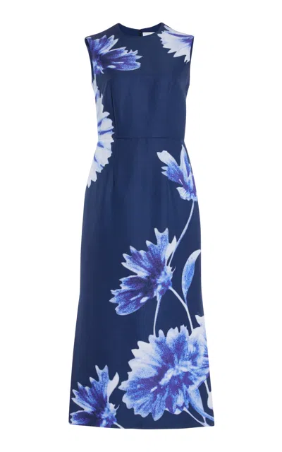 Erdem Sleeveless Cotton-blend Midi Pencil Dress In Blue